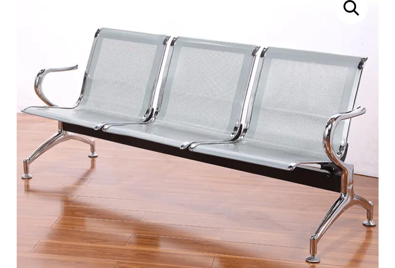 3-Seater Non-Padded Waiting Bench – Heavy Duty Metal Reception Seating for Office & Clinic